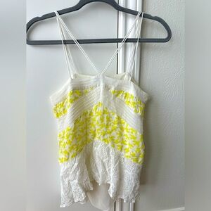 Anthropologie Top Leifnotes Size 0 White Eyelet Yellow Detail